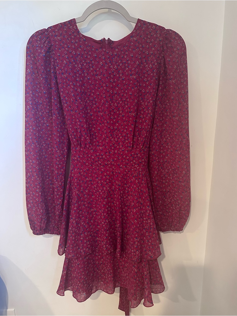Forever 21 Burgundy Floral Long-Sleeve Tiered Mini Dress